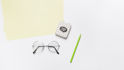 Office desktop with a glasses