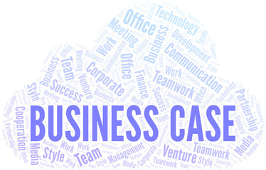 Business Case word cloud. Collage made with text only.