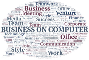 Business On Computer word cloud. Collage made with text only.