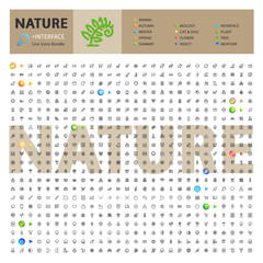 Great Big Thematic Bundle of 600 Nature line icons suitable for web, infographics and apps. Complete collection. Clipping paths included.