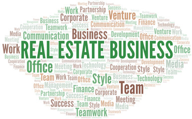 Real Estate Business word cloud. Collage made with text only.