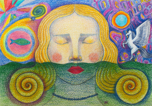 quadro bella donna sogna, chiaroveggente dipinto concettuale