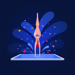 Bikini girl is jumping in the smart phone pool.