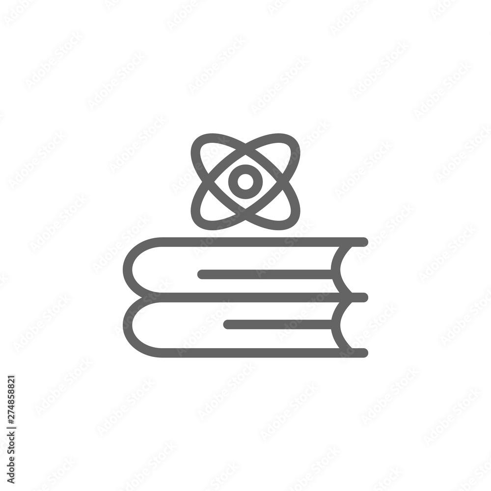 Poster book, atom icon. element of bio engineering illustration. thin line icon for website design and deve