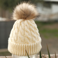 Close shot of cold weather winter handmade knitting clothes