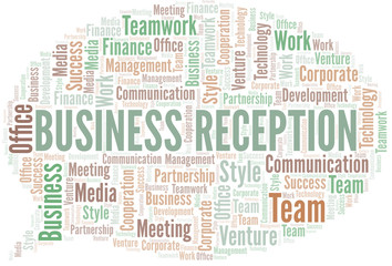 Obraz premium Business Reception word cloud. Collage made with text only.