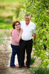 Senior couple outdoor in orchard