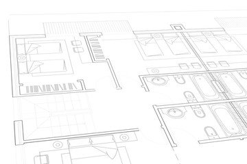 Part plan of architectural project on the white background