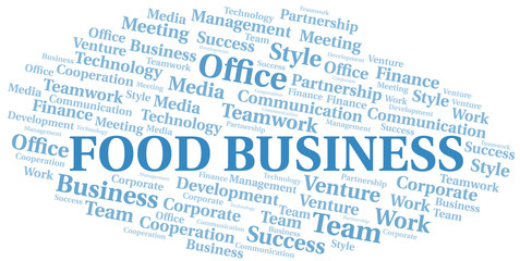 Food Business word cloud. Collage made with text only.