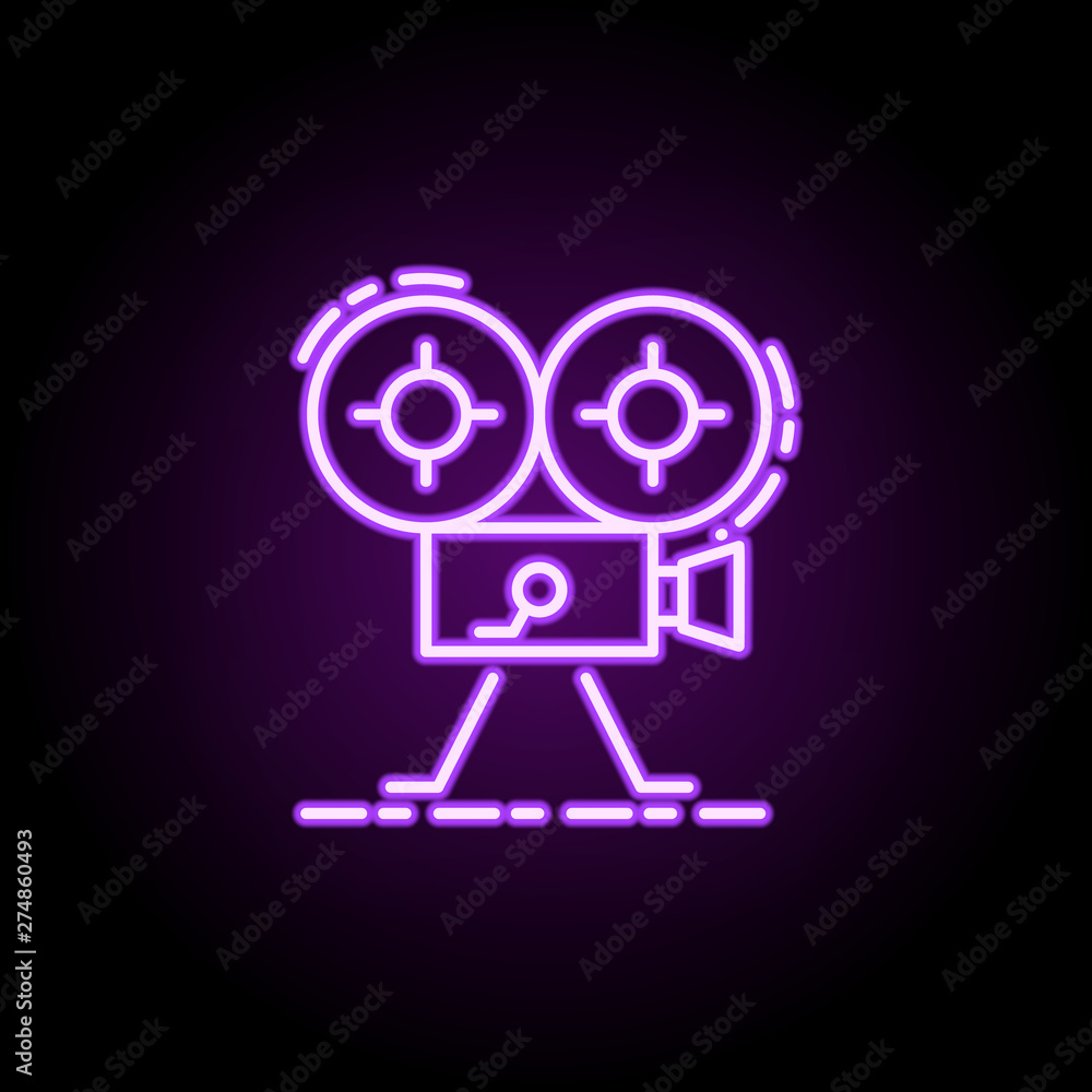Poster camera dusk style neon icon. elements of birthday set. simple icon for websites, web design, mobile 