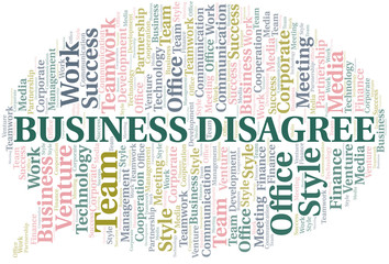 Business Disagree word cloud. Collage made with text only.