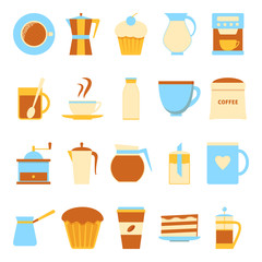 Fototapeta na wymiar Coffee drink icons set in flat style