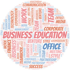 Business Education word cloud. Collage made with text only.