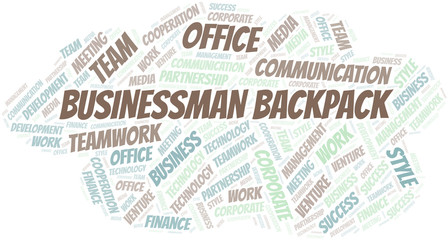 Businessman Backpack word cloud. Collage made with text only.