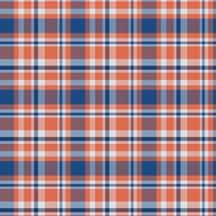 Tartan Pattern in blue and orange. Texture for plaid, tablecloths, clothes, shirts, dresses, paper, bedding, blankets, quilts and other textile products. Vector illustration EPS 10