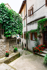 small street in historical town  Moscenicka, Croatia