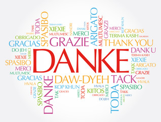Fototapeta na wymiar Danke (Thank You in German) word cloud background in different languages