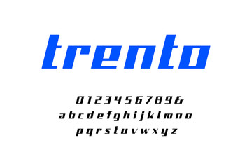 Straight contrast italic font. Vector alphabet with latin letters and numbers.