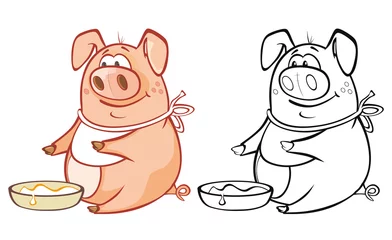 Foto op Plexiglas Vector Illustration of a Cute Cartoon Character Pig for you Design and Computer Game. Coloring Book Outline  © liusa