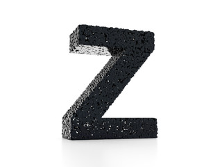 Futuristic letter Z 3D - built out of black glossy cubes 3D render	