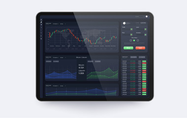 Trading platform interface with infographic elements. Trade UI, great design for any purposes. Trade concept.Web site screen template. forex market,news and analysis.Binary option. Vector illustration