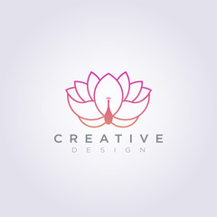 Beautiful Flower and Peacock Vector Illustration Design Clipart Symbol Logo Template