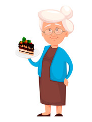 Grandmother holding piece of cake