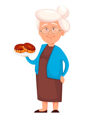 Grandmother holding delicious donuts