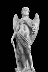 The ancient statue of an angel lowered the extinguished torch down as symbol of death and the end of human life.