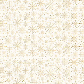 Golden snowflakes pattern. Christmas glitter background.