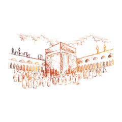 Sketch of Holy Kaaba in Mecca Saudi Arabia