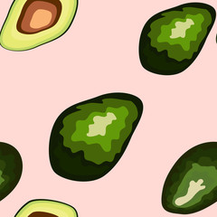 Fresh avocado hand draw seamless pattern.Natural and healthy nutrition. Organic food.