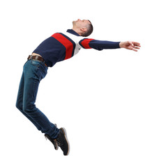 Side view of man in zero gravity or a fall.