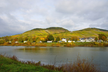 Enkirch an der Mosel gesehen von dem Dorf Kövenig gegenüber