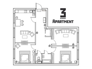 Spacious black-white 3 bedroom apartment