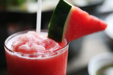 Water melon smoothie , in the glass , close up
