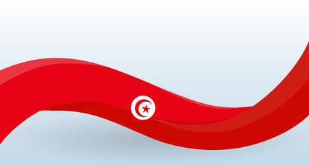 Tunis National flag. Waving Tunisia national symbol, unusual shape. Design template for decoration of flyer and card, poster, banner and logo. Isolated vector illustration.