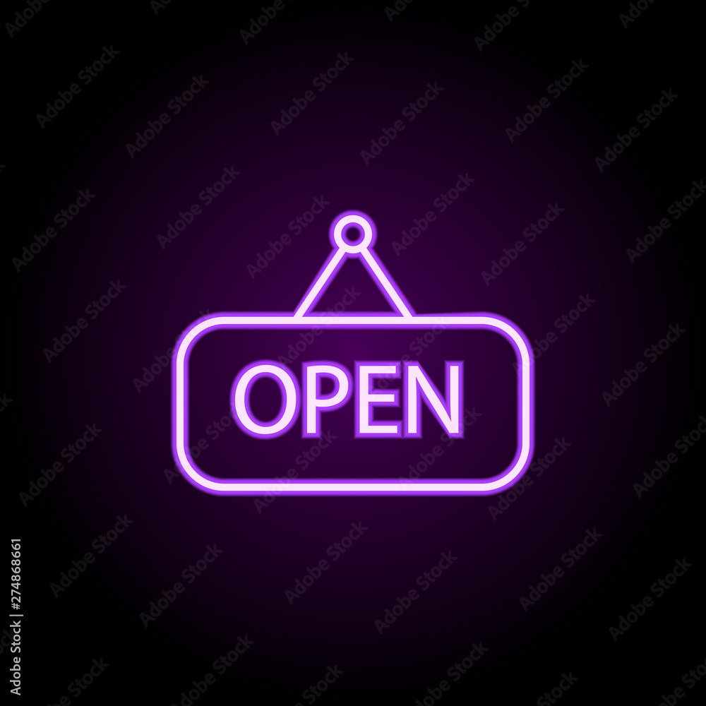 Poster tag open neon icon. elements of hotel set. simple icon for websites, web design, mobile app, info gr