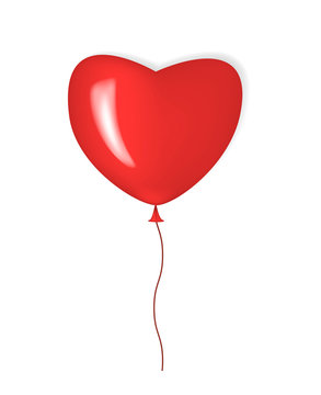 Heart shaped red balloon isolated on white background, realistic vector illustration. Blank mockup for design