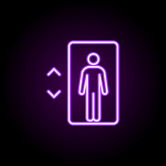 elevator neon icon. Elements of hotel set. Simple icon for websites, web design, mobile app, info graphics