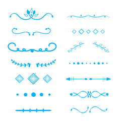 Obraz premium Hand drawn dividers. Calligraphic design element. Antique decorative ornament, page divider, frame. Vector illustration on white background, flat icon. Retro text for wedding invitation, birthday card