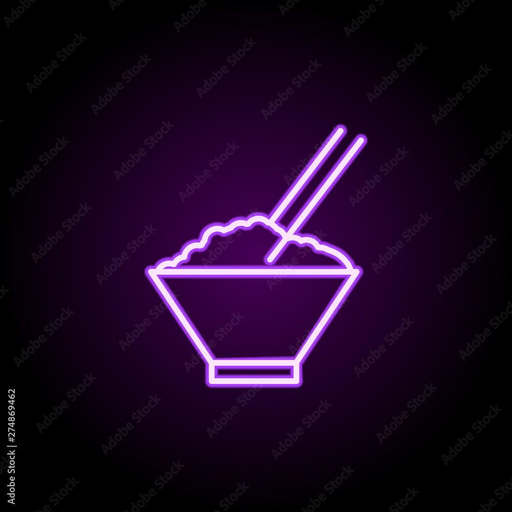 Poster rice with chopsticks neon icon. elements of web set. simple icon for websites, web design, mobile ap