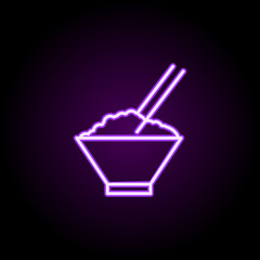 rice with chopsticks neon icon. Elements of web set. Simple icon for websites, web design, mobile app, info graphics