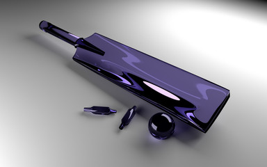 3D rendered glass cricket bat and ball illustration