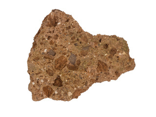 Volcanic tuff rock sample, isolated on white background.