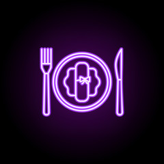 Cutlery dusk style neon icon. Elements of birthday set. Simple icon for websites, web design, mobile app, info graphics