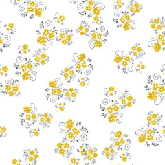 Vintage flowers in a new way. Stamens and leaves in a seamless pattern.