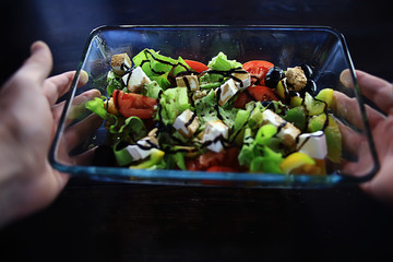 Greek salad / Mediterranean cuisine, fresh salad in the plate, healthy food, diet vegetables