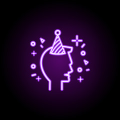 Boy in party hat dusk style neon icon. Elements of birthday set. Simple icon for websites, web design, mobile app, info graphics