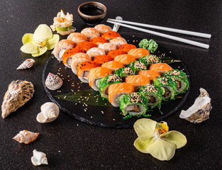 sushi on the black background